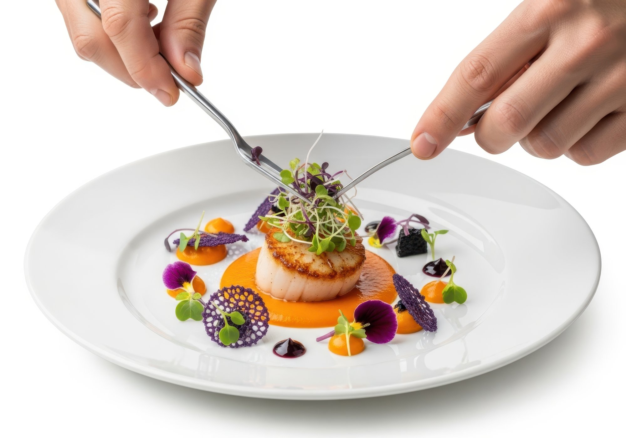 Chef al lavoro su un piatto raffinato